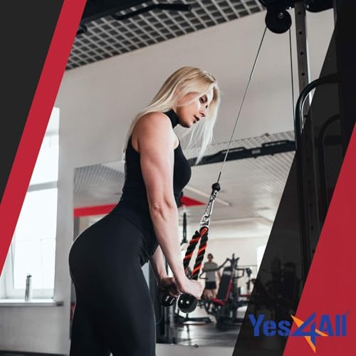 Image of Yes4All Deluxe 27 inch Red & Black Tricep Rope with Carabiner, Exercise Machine Attachments, Pulley System Pull Down Rope, LAT Cable Attachment for Row Machine & Cable Machine