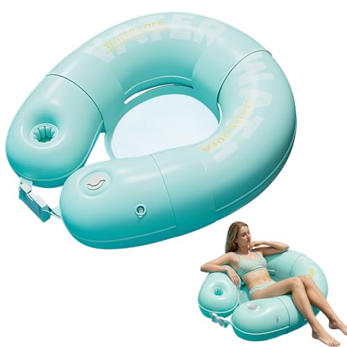 Image of Proberos Inflatable Pool Float Lounger with Cup Holder, PVC Floating Chair, Press Self-Inflating Reclining Water Lounge, Pool Float Pool Raft for Beach, Lake & Summer Pool Parties, 79x71CM