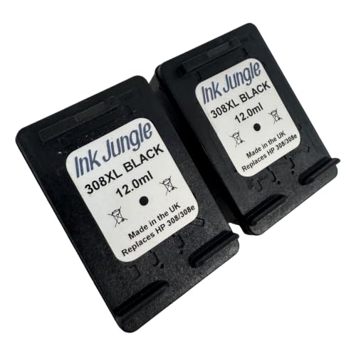 Image of Ink Jungle 2x 308XL Black 12ml Refilled Ink Cartridges For HP DeskJet 4310 4320 4322 4327 4330 2910 2920 2921 2922 2923 2942 Printers Replaces HP 308 / 308e Black