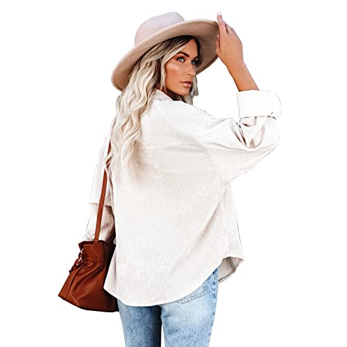 joyvio Damen-Cordblusen Button-Down-Hemden mit Tasche, Langen Ärmeln,...