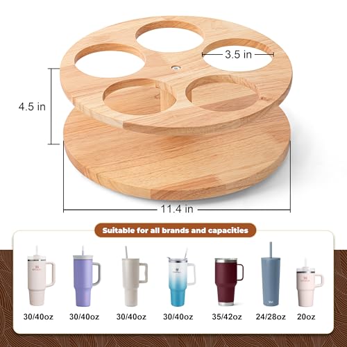 Image of MyLifeUNIT Water Bottle Organizer for Stanley Cups 40oz /30oz /20oz, 360 Rotating Wooden Tumbler Organizer, Stanley Cup Holder for Cabinet Storage (Yellow)