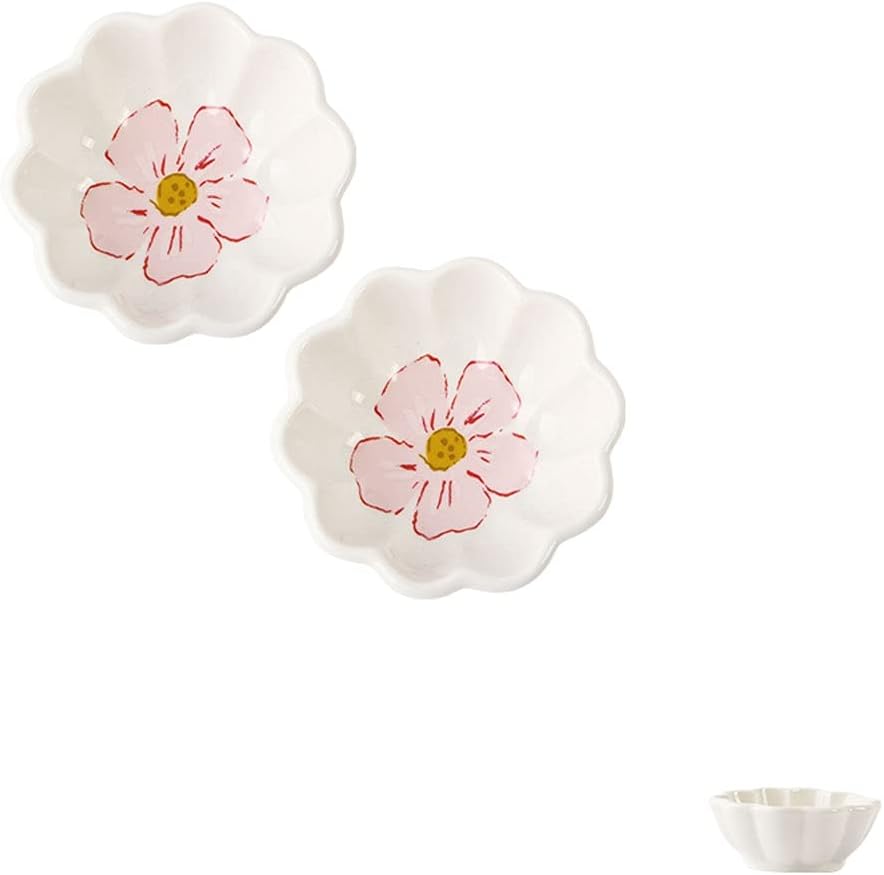 GagalU Sauce Dipping Bowls Sauce Dish Flower Shape Ceramic Mini Condiment Dishes Side Dish Appetizer Plates Sushi Soy Dipping Bowls Snack Serving Saucer Set Small Pinch Bowls for Kitchen Prep
