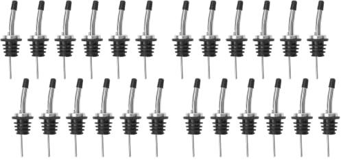 AOZITA 24 Pack Classic Bottle Pourers, Stainless Steel Liquor Pour Spouts Tapered Spout - Liquor Pourers with Rubber Dust Caps for Alcohol, Olive Oil,Bar Bartender Accessories
