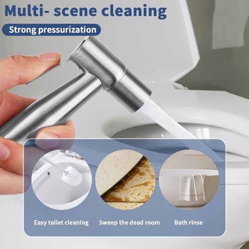 Neween Handheld Toilet Bidet Sprayer for Toilet-Adjustable 1-in-2-Out Dual Control Valve Bidet Sprayer for Feminine Wash, Stainless Steel Bidet Faucet Kit Cloth Diaper for Baby Wash (Brushed)
