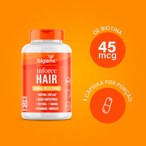 Inforce Hair, multivitaminico para cabelo, pele e unhas, Biotina, Ácido pantotênico, Cisteína, Tiami