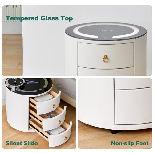 image for CLIPOP Set of 2 Modern Nightstand with 3 Drawers, Smart Nightstands wi