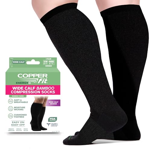 Image of Copper Fit Viscose Bamboo Extra Soft & Comfortable Wide Calf Socks for Men & Women Easy On Off , Circulation & Swelling Relief for Travel, Nurses, Running, & Recovery