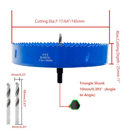 Image of Hole Saw Bi-Metal Saw 7-17 /64 inch /185mm Hole Cutter Drilling Tool with Twist Drill Bit L Hex Wrench for Wood Plasterboard Plywood Plastic