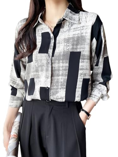 Image of TADKEE Women's V Collared Casual Stylish Long Sleeve Oversized Fit Shirt