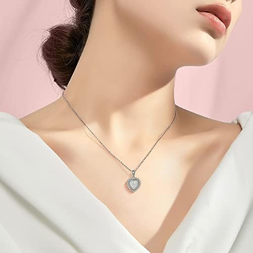 immobird Heart Necklace 925 Sterling Silver Necklaces for Women Opal Necklace Pendant Opal Jewellery for Women Birthday Valentines Mothers Day Gifts