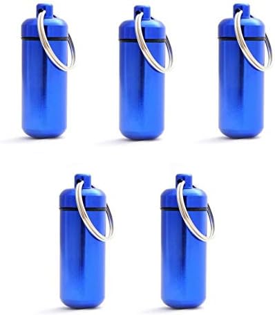 Grenhaven Keychain Mini Pill Box/Cash Stash - Small Aluminium Waterproof Tablet Capsule Container - Set of 5 Blue