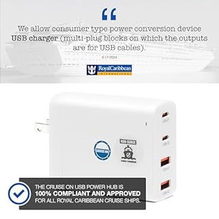Cruise Approved Power Strip (Royal Caribbean, Disney & More) - Non Surge Charger [2 USB, 2 USB-C] 4-Port Charging Block w/Foldable Plug for iPhone, iPad, Laptops & More - Cruise Ship Essentials 2026