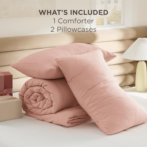 Image of Bedsure Full Comforter Set, Blush Pink Soft Prewashed Bedding for All Seasons, 3 Pieces GentleSoft Bed Set, 1 Lightweight Comforter (82 inchx86 inch) and 2 Pillowcases (20 inchx26 inch)