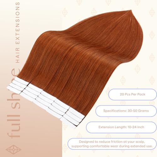 Image of Full Shine Human Hair Extensions Tape in, Bronzed Amber 22 Inch | 50g 20PCS, Invisible Straight Double Sided Hair Extensions Real Human Hair Tape in Modern Lifestyles Add Length