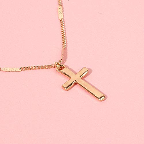Collier multi-couche avec pendentif croix à longueur ajustable et chaînes légères