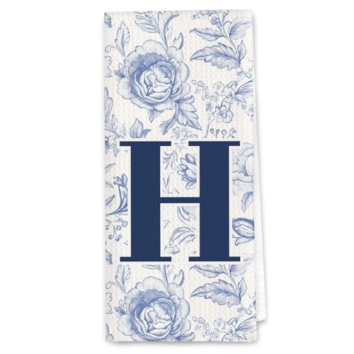 DSHFG Personalized Chinoiserie Floral Initial H Kitchen Bathroom Hand Towel