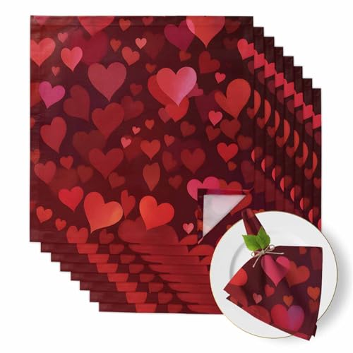 Red Love Cloth Napkins Set of 8, Holiday Napkins for