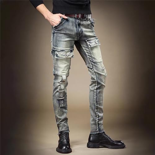 Men's Slim Jeans Men's Distressed Washed Ripped Skinny Pants Fashion Biker Moto Style Stretch Work Jeans Denim3