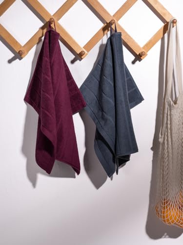 Image of DAMENSCH 100% Cotton Hand Towel, Super Soft Gym Towel for Men Workout, Ultra Absorbent Kitchen Towels Cotton, Quick Dry, Long Lasting Colours Hand Towel Set-Midday Maroon, Twilight Grey