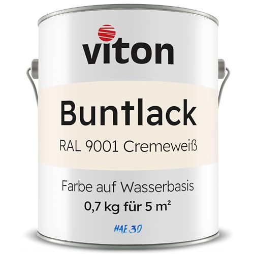 Viton Buntlack 0,7 Kg Weiss - Seidenmatt - Wetterfest für Außen und Innen - 3in1 Grundierung & Lack - HAE 30 - Nachhaltige Farbe auf Wasserbasis für Holz, Metall & Stein - RAL 9001 Cremeweiss