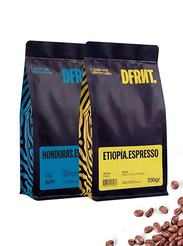 DFRNT Coffee Pack Café de Especialidad Etiopía + Honduras 2x250g — Café en Grano 100% Arábica, Tueste Artesanal para Espresso, Orígenes Únicos, Notas Florales, Cítricos, Chocolate y Caramelo — 500g