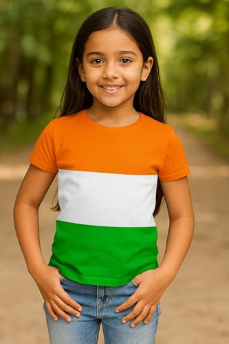 Image of Boys & Girls Cotton T-Shirt for Independence Day Special | Tricolor Round Neck Tee for Boys | Half Sleeve T-Shirt | Round Neck T-Shirt | Pack of 1|