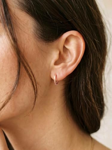 Image of Silvora 14K Gold Plated Huggie Hoop Earrings for Women, Small Sterling Silver Hoops, Hypoallergenic Cartilage Earrings for Sensitive Ears 8 /10 /12 /14 /16 /18 /20MM