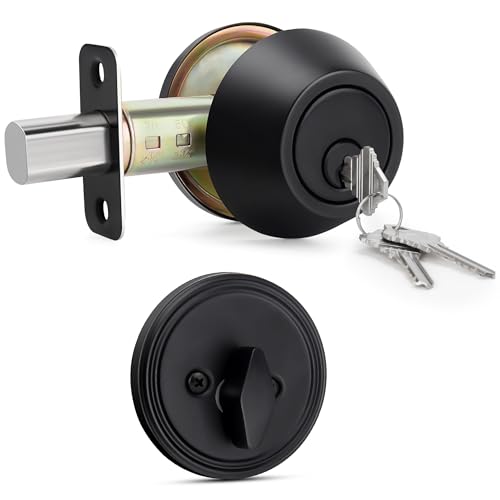 Gaurqiah Keyed Single Cylinder Deadbolt Lock for Exterior, Round Design Dead Bolt for Front Door and Entrance Door, Matte Black