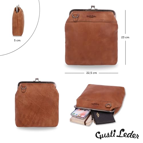 Gusti Leder Handtasche Damen Mittelgroß Echtleder – Vintage Umhängetasche Leder Braun Kratzfest Verstellbarer Riemen Alltag Reise Stadt Ausgefallene Handtaschen