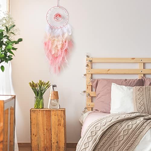Nice Dream LED Dream Catcher, Handmade Pink Dream Catchers for Bedroom, Nursery Decor for Girls Boys, Tree of Life Wall Hanging Ornaments Craft