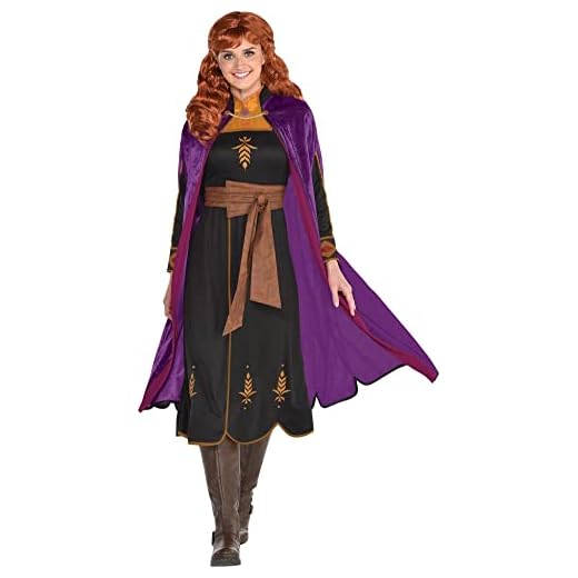 Party City Anna Travel Halloween Costume for Women, Disney, Frozen 2, Large (10-12), with Dress and Cape