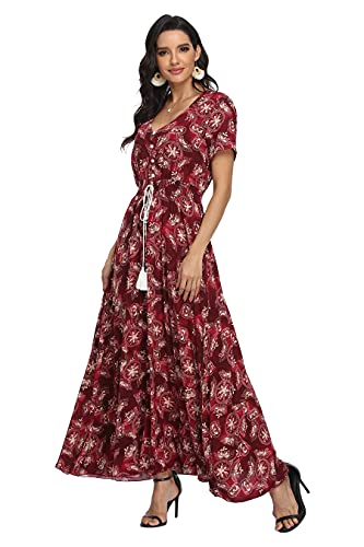 Image of VintageClothing Women's Floral Maxi Dresses Boho Button Up Split Summer Casual Long Dress Beach Party Dress