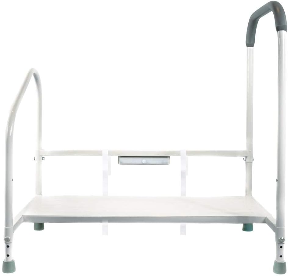 step2bed Bed Rails for Elderly with Adjustable Height Bed Step Stool & LED Light for Fall Prevention - Portable Medical Step Stool Comes with Handicap Grab Bars