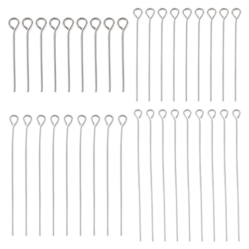 Pandahall 600pcs Stainless Steel Eye Pins 23 Gauge Head Pins Findings for DIY Jewelry Making, 20mm, 30mm, 40mm, 50mm.