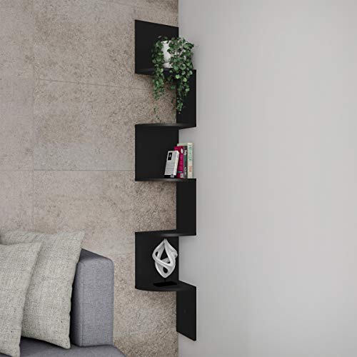 Lavish Home Floating Corner Shelf- 5 Tier Wall Shelves with Hidden Brackets to