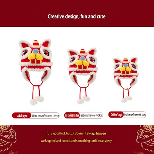 Oriental Christmas Hat, Chinese Hip-Hop New Year’s Lion Dance Hat, Handmade Knitted Warm Parent-Child Hat3