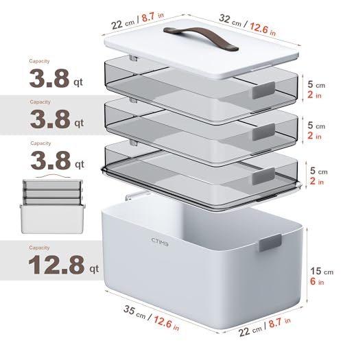 Image of CTIME 4-Tier XL Medicine Organizer - Portable Medicine Cabinet with Leather Handle, Empty First Aid Kit for Home Organization Must, School, Dormitory, Travel, RV, Dorm, Ideal Elderly Gift