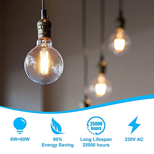 DSLebeen E27 LED Light Bulbs 6W (60W Incandescent Equivalent) G80 Edison Screw Bulb 800lm Decorative Vintage Filament Lighting Clear Globe Glass CRI 90+ Warm White 2700K Non-Dimmable 4 Pack