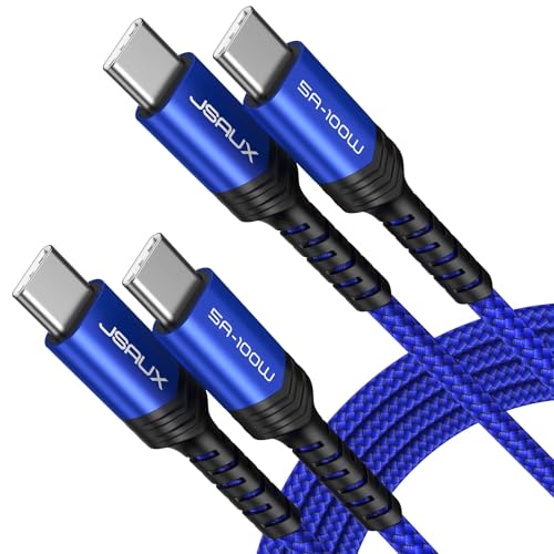 JSAUX 100W USB C to USB C Cable (2-Pack, 6.6ft), USBC Type C Charge Cord 5A Fast Charging Compatible with Nintendo Switch 2 iPhone 16 Pro Max Samsung Galaxy S25 S24 MacBook iPad Air Pro Carplay -Blue