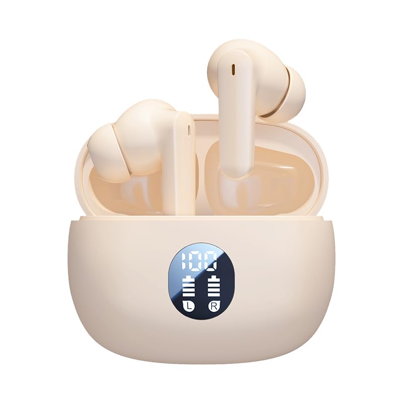 Wireless Earbuds, Bluetooth 5.4 Headphones Stereo Bass with Noise Cancelling Mic, Playtime in Ear Ear Buds with LED Power Display Charging Case, IPX7