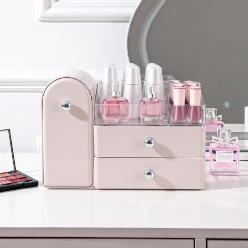 Image of Makeup Organizer Countertop with Makeup Brush Holder,Pink