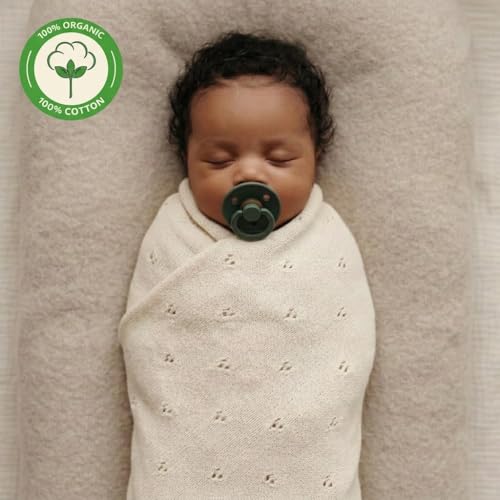 Image of 100% Organic Cotton Knit Receiving Baby Blanket for Newborns - Soft, Breathable Blanket for Crib & Stroller - Nursery Gift (Ivory)