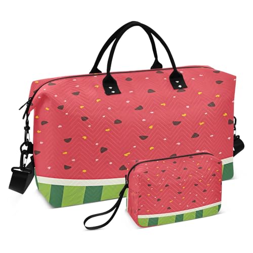 Watermelon Slice Red Large Travel Duffle Bag Weekender Overnight Bags Gym Yoga Bag for Women Men with Toiletry Bag