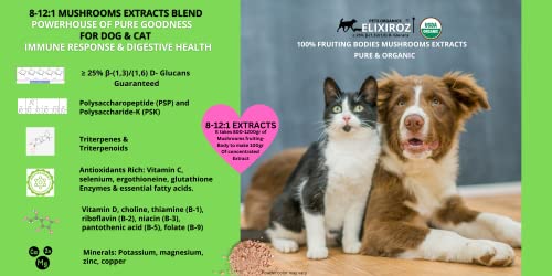 Image of Mushroom Complex for Dogs & Cats - 25%+ Beta Glucans - Fruiting Body Extract Blend (Turkey Tail, Reishi, Maitake, Shiitake) - Immune & Gut Support - No Mycelium, No Fillers - 250 Servings