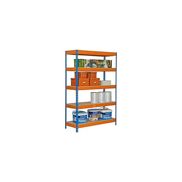 Certeo Schwerlastregal Bricoforte | HxBxT 200 x 120 x 45 cm | Traglast pro Fachboden: 300 kg | Blau/Orange | Kellerregal… – Bild 3