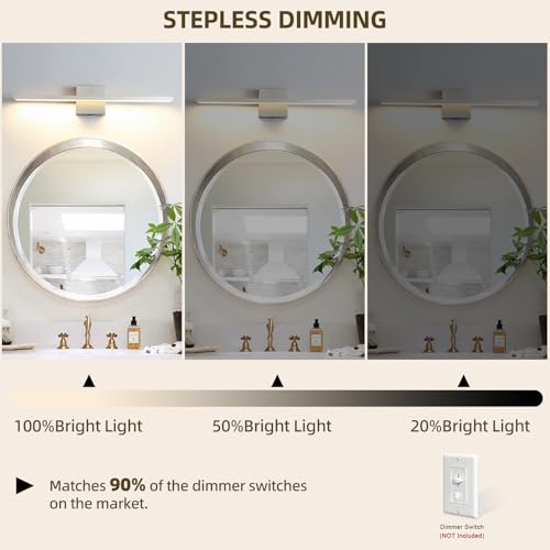 Image of Modern Bathroom Light Fixtures Over Mirror 20 Inch 18W Brushed Nickel Vanity Light Bar for Bathroom Wall Sconce 3000K Bar Vanity Lights