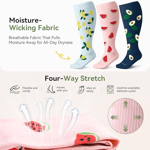 Plus Size Compression Socks for Women Men Wide Calf 15-20 mmHg Knee High Extra Large for Nurses Pregnant Travel2