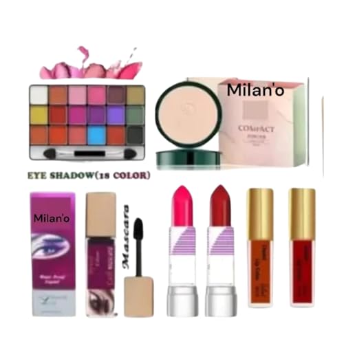 Milan'o di beauty Women's All Makeup Products Combo Set Eyeshadow Compact Foundation Liner Mascara 2 pcs lipstick 2 pcs liquid lipstick 2 pcs nailpolish Kajal Brush