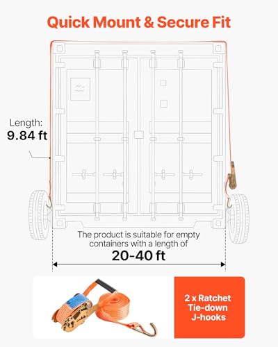 Image of VEVOR Shipping Container Wheels 6-Lug Wheels Kit, Heavy Duty Shipping Container Axle with Ratchet Tie Down-Moves 20 ft - 40 ft, Secure Transport for Dock, Warehouse, Construction Site, Black