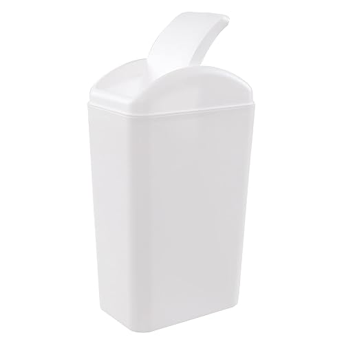 Cubo de basura de plástico blanco con tapa, 1 paquete de basura de 3.5 galones